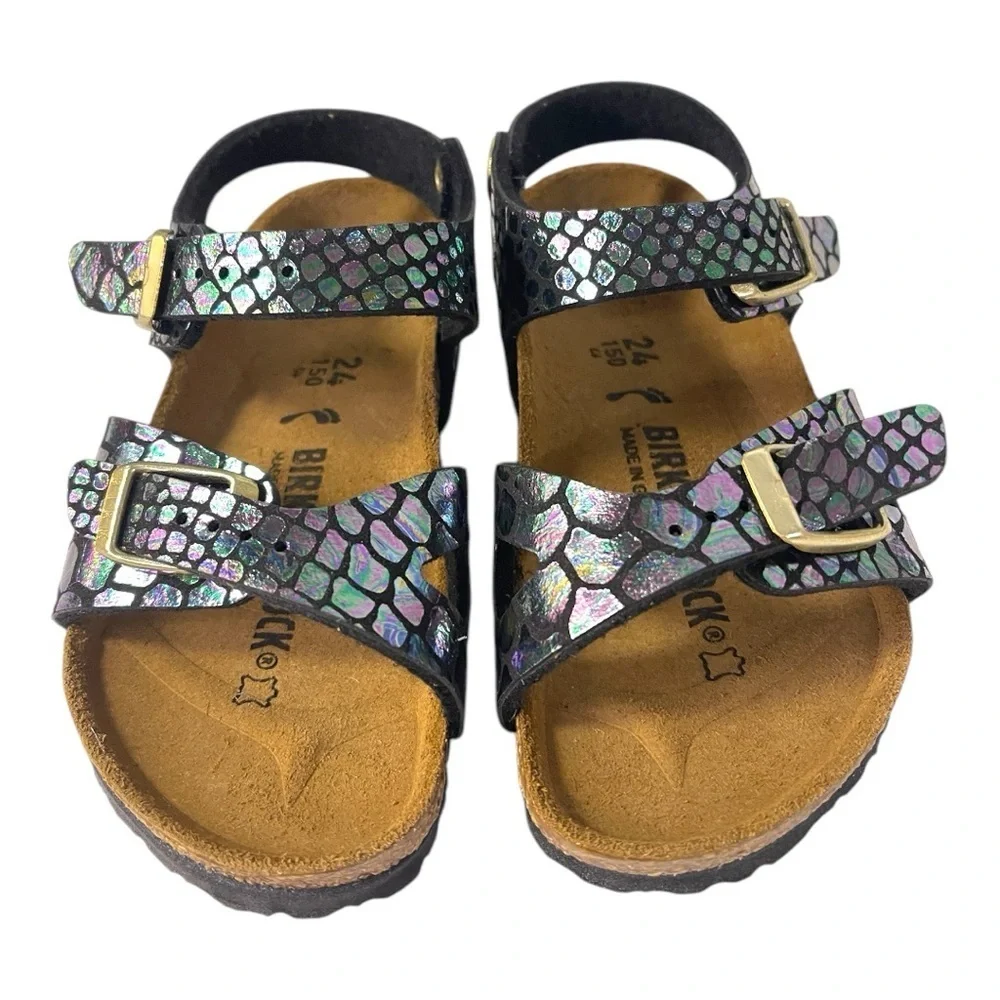 Birkenstock Rio Kids Sandals EU 24 US 6 Shiny Snake Black Multicolor Toddler